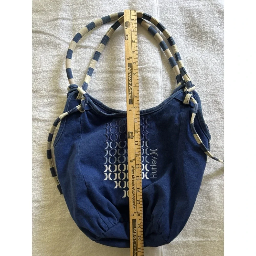 Hurley Canvas Hobo Bag Womens OS Navy Blue Embroidered Logo Striped Straps Surf
